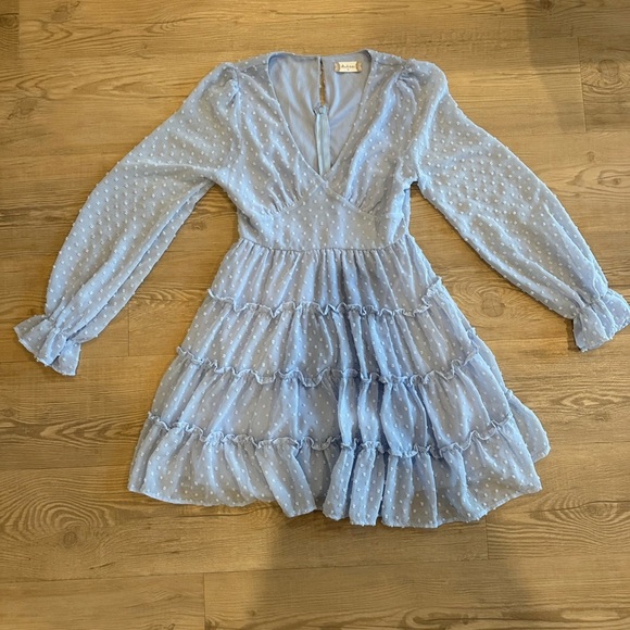 Altar’d State Eliza Dress French Blue Swiss Dot Women’s Size Small Ruffles - Picture 4 of 10